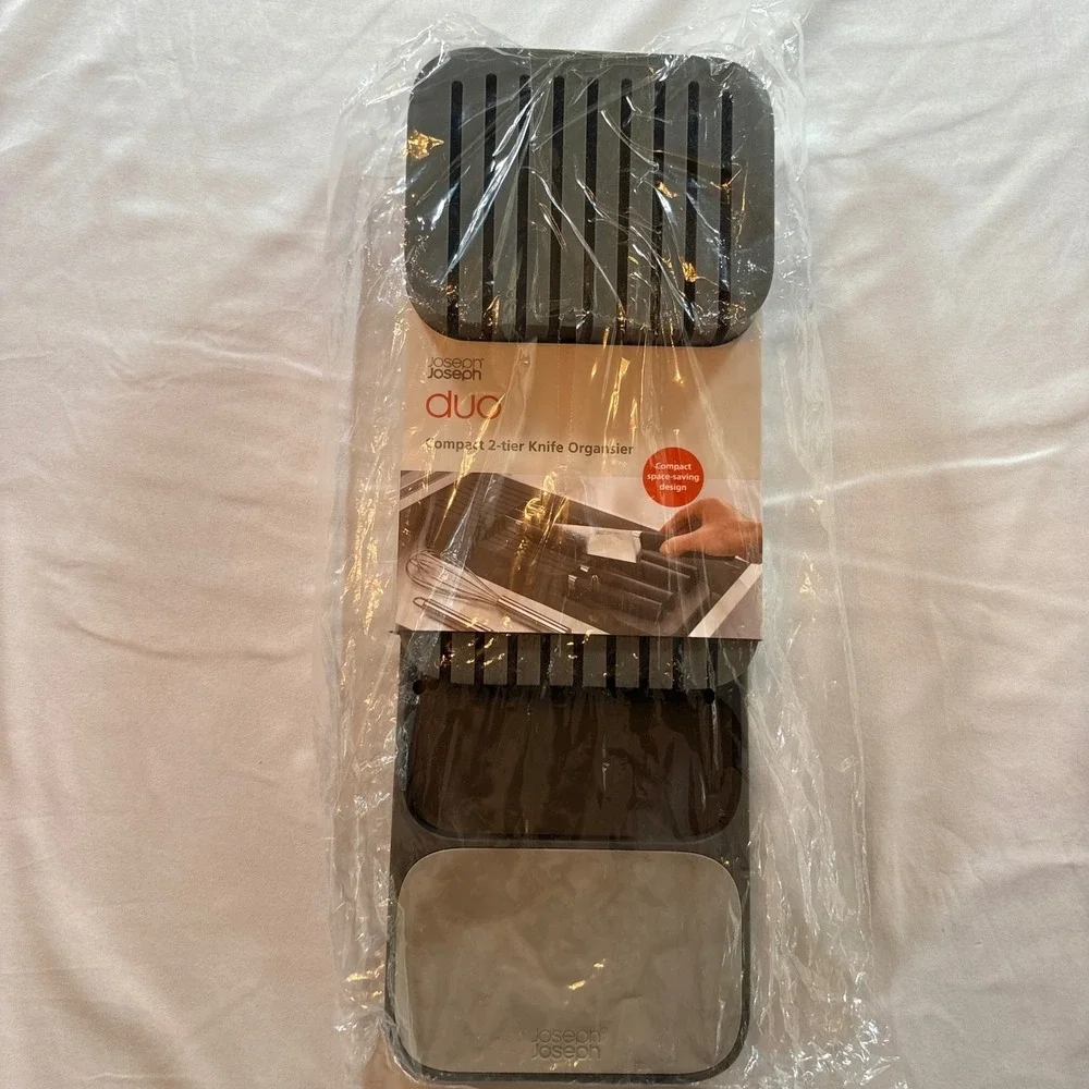 Joseph Joseph Duo Compact 2-Tier Knife Organizer Gray Kitchen Drawer Storage